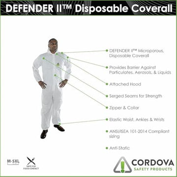 Cordova MP300 Disposable Coveralls with Hood, Zipper Front, Elastic Waist, Wrist, Ankles and Hood, Microporous Coveralls for Protection Against Contaminants, Size X-Large, 25-Pack